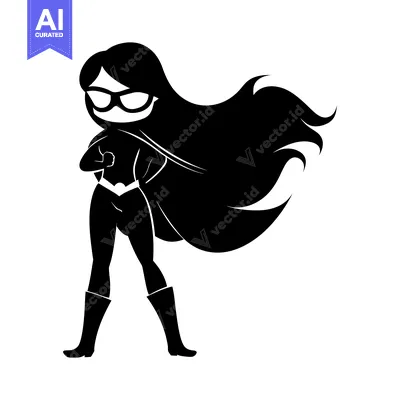 Aset premium populer: Silhouette of a Female Superhero with Long Flowing Hair