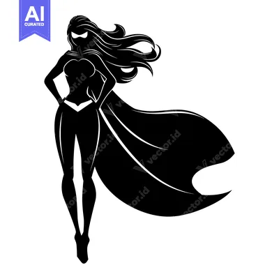 Aset premium populer: Silhouette of a Superwoman with Flowing Hair and Cape