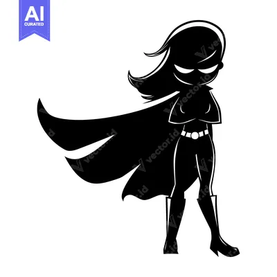 Aset premium populer: Silhouette of a Female Superhero with Arms Crossed
