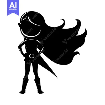 Aset premium populer: Silhouette of a Girl with Long Hair Standing Confidently