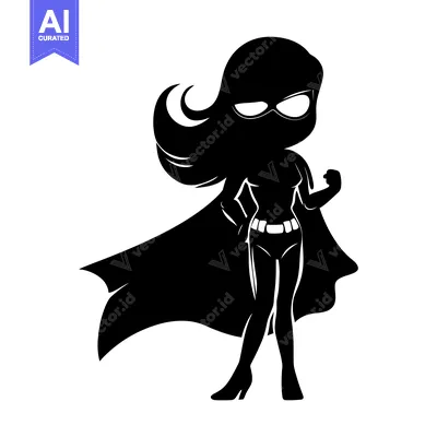Silhouette of a Powerful Female Superhero with a Cape