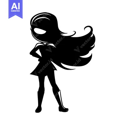 Popular premium asset: Silhouette of a Female Superhero with Long Hair and a Cape