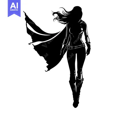 Popular premium asset: Silhouette of a Female Superhero with Flowing Cape