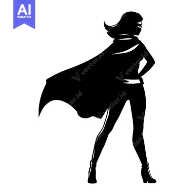 Premium design asset: Silhouette of a female superhero standing with a cape