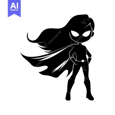 Aset premium populer: Silhouette of a Female Superhero with a Cape Flowing Behind Her