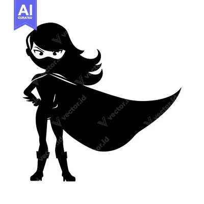 Aset desain premium: Silhouette of a female superhero with a cape