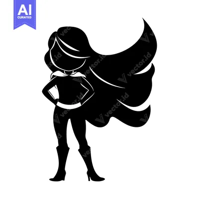 Aset desain premium: Silhouette of a Woman in a Superhero Cape