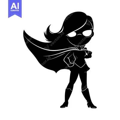 Aset desain premium: Silhouette of a Female Superhero in a Cape