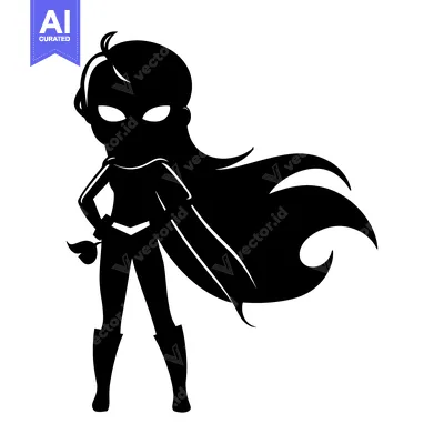 Aset premium populer: Silhouette of a Female Superhero with Long Hair and Cape