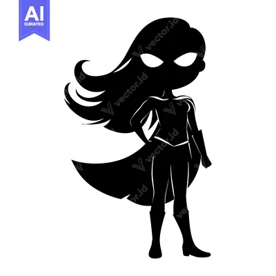 Aset premium populer: Silhouette of a Female Superhero with a Cape and Long Hair