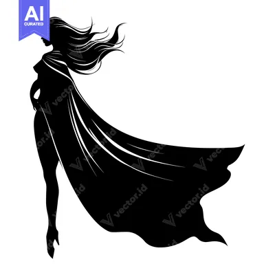 Popular premium asset: Silhouette of a Woman with Flowing Hair and a Cape