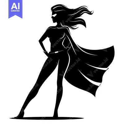 Aset desain premium: Silhouette of a Female Superhero with a Cape