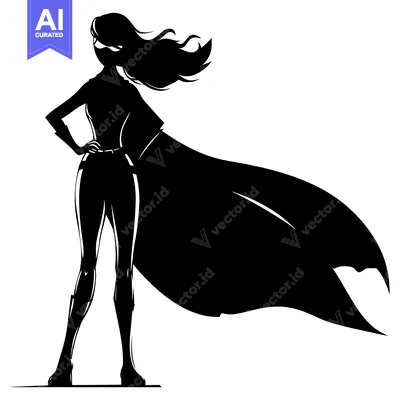 Premium design asset: Silhouette of a Female Superhero with Cape Flowing