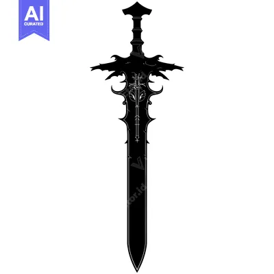 Aset premium populer: Ornate Black Silhouette of a Medieval Sword