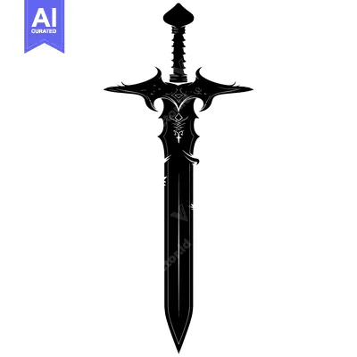 Aset premium populer: A Black Silhouette of an Ornate Sword