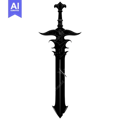 Aset desain premium: Black and White Silhouette of an Ornate Sword