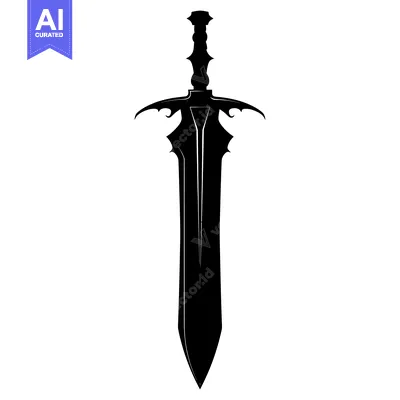 Aset premium populer: Black and white silhouette of a sword with a decorative handle