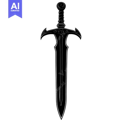 Premium design asset: A black and white silhouette of a medieval sword