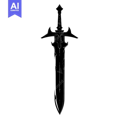 Premium design asset: Black and White Silhouette of a Fantasy Sword