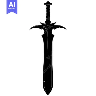 Aset desain premium: Black and White Silhouette of a Fantasy Sword