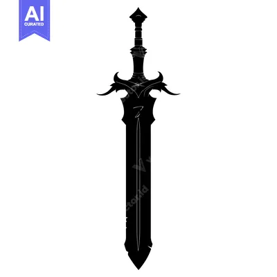 Aset desain premium: A Black And White Silhouette of a Sword With a Sharp Point and a Curve