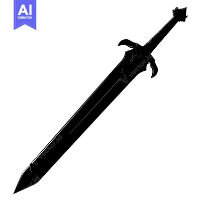 Aset desain premium: Black Silhouette of a Fantasy Sword with a Detailed Hilt