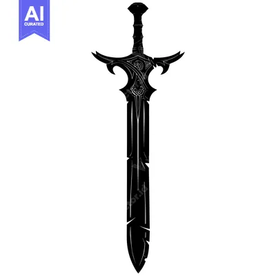 Aset premium populer: Ornate Black Silhouette of a Sword with a Pointy Tip