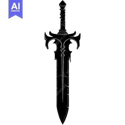 Aset desain premium: Black and White Illustration of a Fantasy Sword