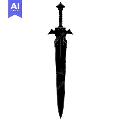 Premium design asset: Black and White Silhouette of a Fantasy Sword
