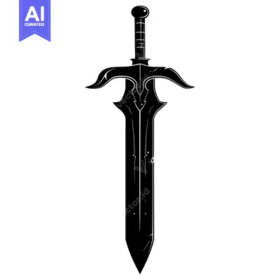 Aset premium populer: A Black and White Illustration of a Medieval Sword