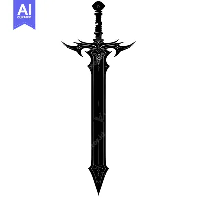 Premium design asset: Ornate Black and White Silhouette of a Sword