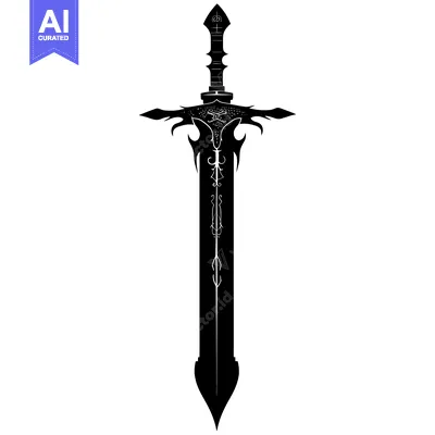 Aset desain premium: Black and White Illustration of an Ornate Sword