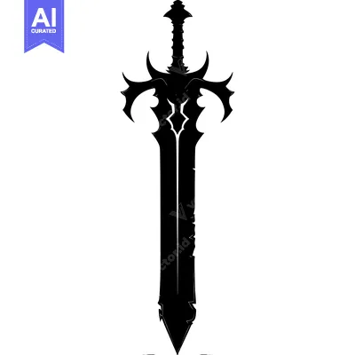 Aset premium populer: Black and White Silhouette of a Fantasy Sword with Elaborate Detail