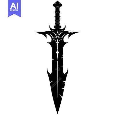 Aset desain premium: Ornate Black And White Sword Silhouette