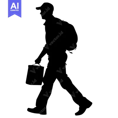 Premium design asset: Silhouette of a Man Walking with a Backpack and a Box