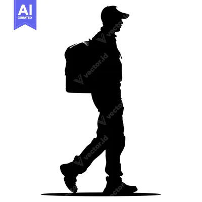 Aset desain premium: Silhouette of a Person Walking with a Backpack