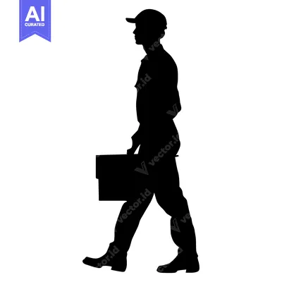 Aset premium populer: Silhouette of a Person in a Hat Carrying a Box