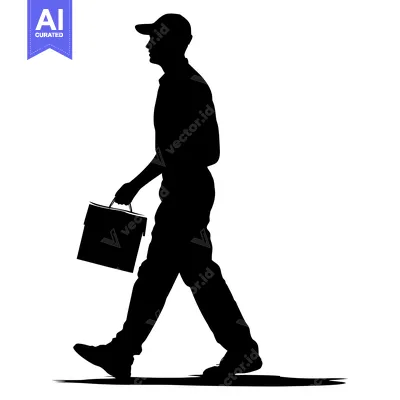 Popular premium asset: Silhouette of a Man in a Cap Walking with a Briefcase
