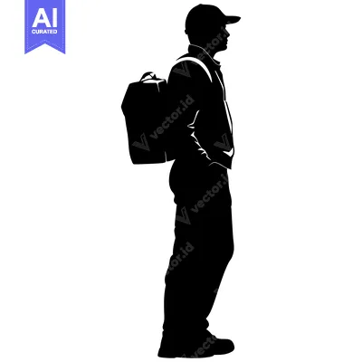 Silhouette of a Person Wearing a Backpack and Hat