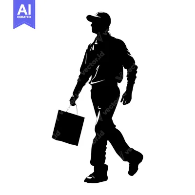 Aset desain premium: Silhouette of a Man Walking with a Shopping Bag
