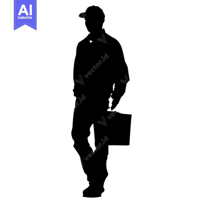 Aset premium populer: Silhouette of a Man Wearing a Cap Holding a Briefcase