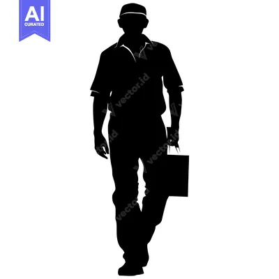 Popular premium asset: Silhouette of a Man in a Hat Walking with a Bag