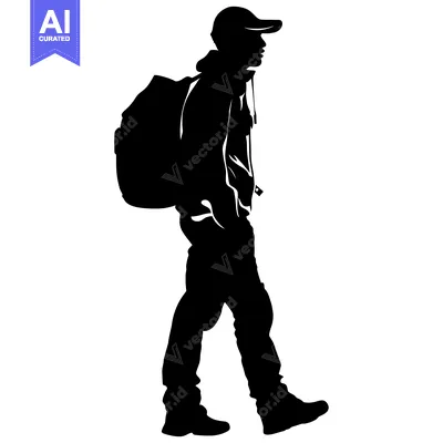 Aset premium populer: Silhouette of a man wearing a cap and a backpack walking