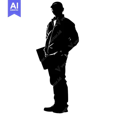 Aset premium populer: Silhouette of a man wearing a hard hat and holding a folder