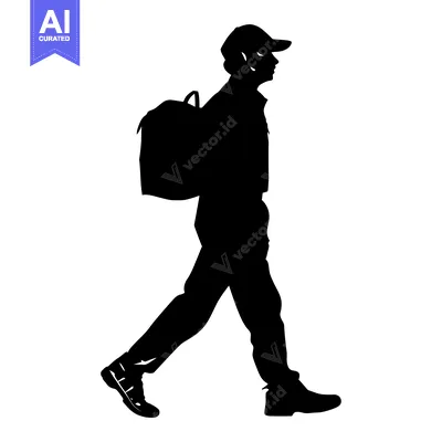 Aset desain premium: Silhouette of a Person Walking with a Backpack