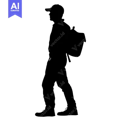 Premium design asset: Silhouette of a Person Wearing a Cap and Backpack