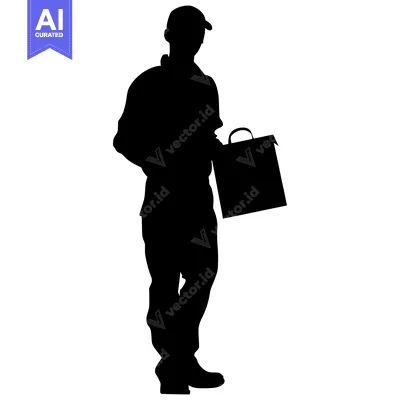 Popular premium asset: Silhouette of a Person in a Hat Holding a Bag