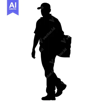 Aset premium populer: Silhouette of a Man in a Cap Carrying a Large Bag