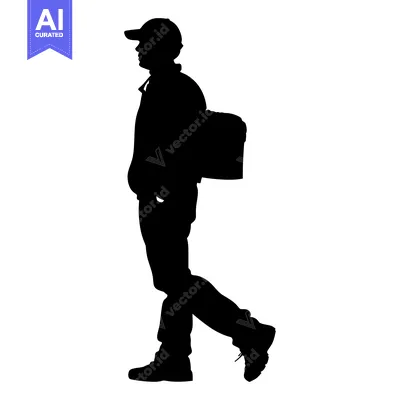 Aset premium populer: Silhouette of a Man Wearing a Cap and Carrying a Backpack