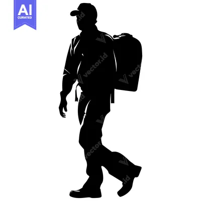 Aset premium populer: Silhouette of a Man Walking with a Backpack and Cap